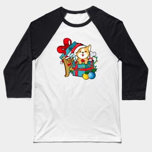 With gingerbread man in package - Corgi Christmas Baseball T-Shirt